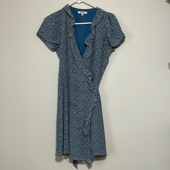 Madewell Silk Ruffle-Edge Wrap Dress Sz Small - Picture 4 of 10